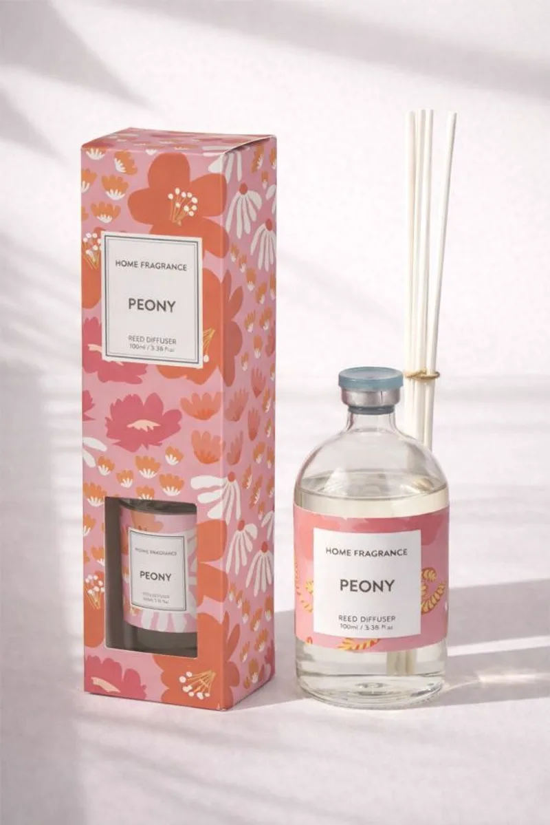 Αρωματικο Χωρου Με Στικ Και Αρωμα Peony 100Ml 5.5x5.5x20cm Ρόζ Kaeming