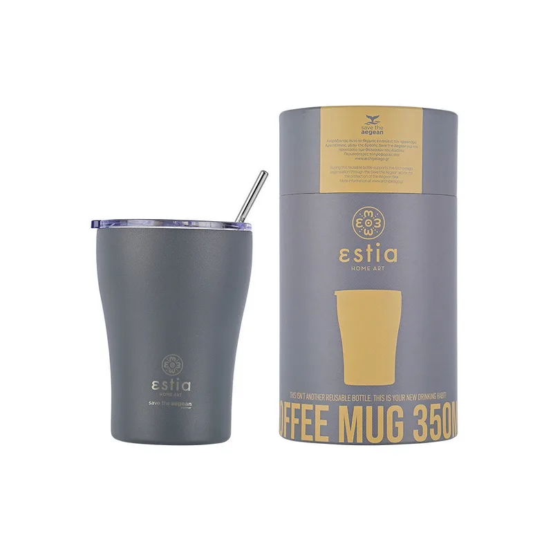 ESTIA ΘΕΡΜΟΣ COFFEE MUG SAVE THE AEGEAN 350ml FJORD GREY 01-12441, ESTIA