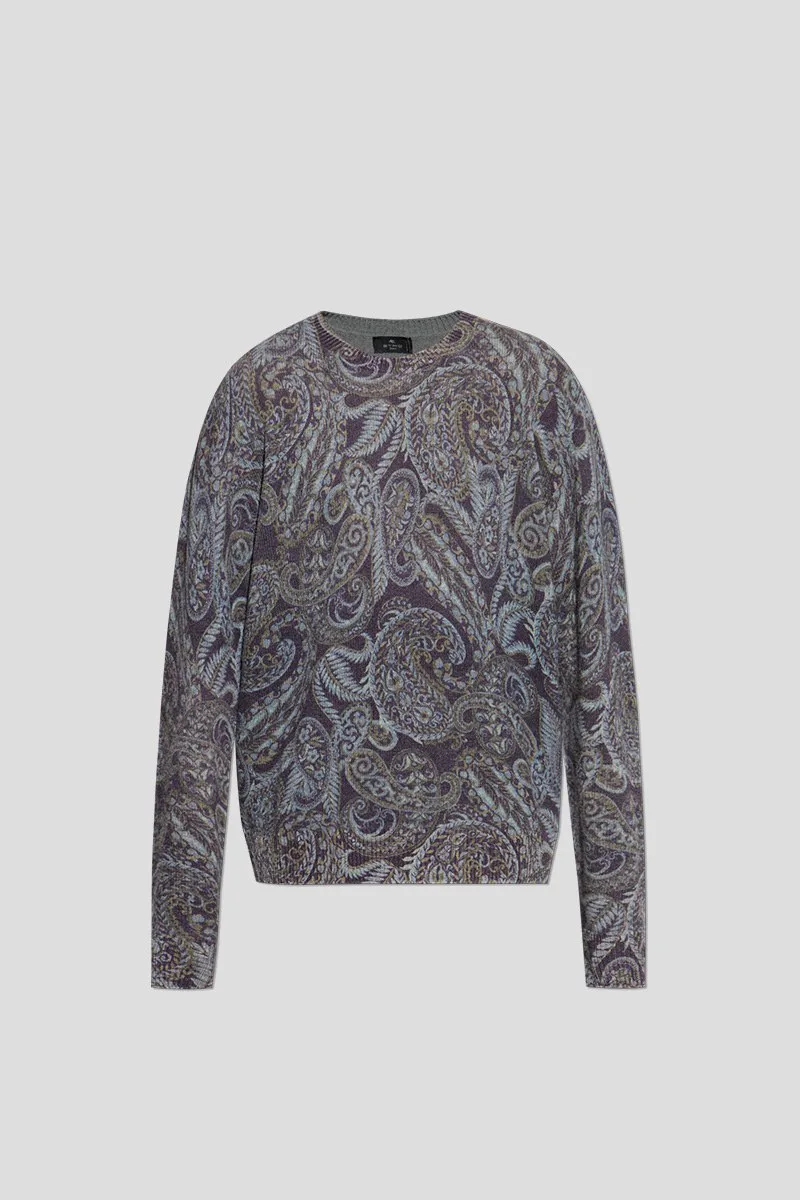 ETRO Ανδρικό Γκρι Paisley Print Sweater