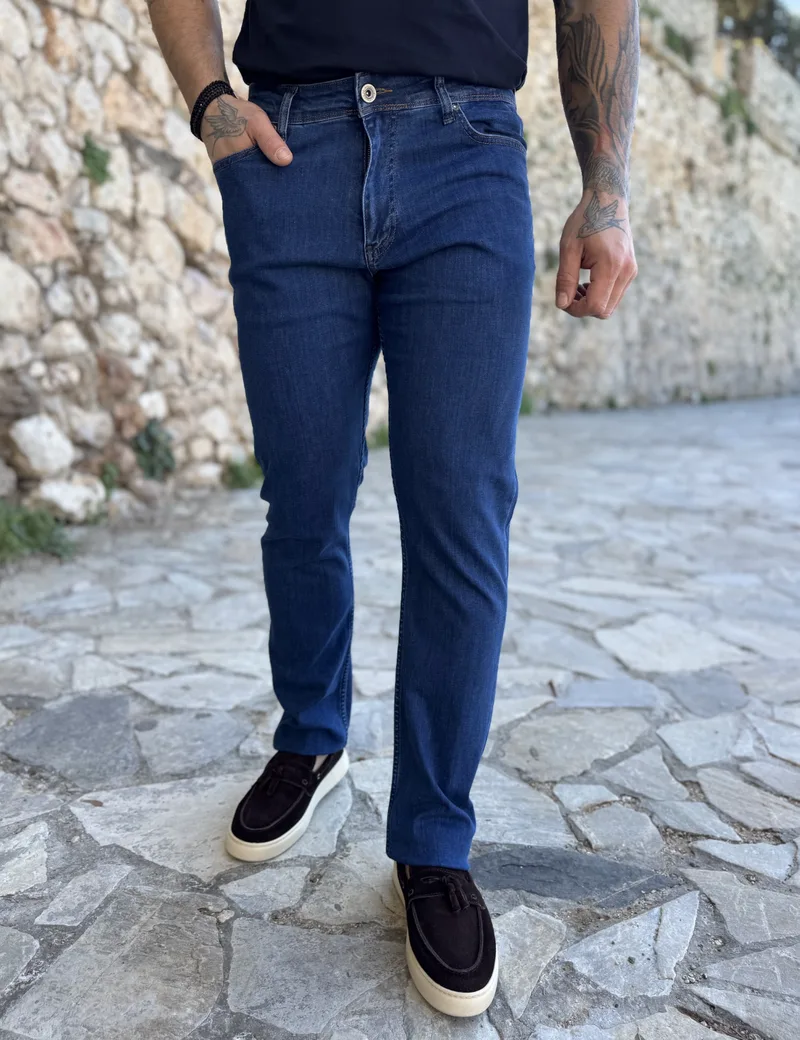 Ανδρικό μπλε τζιν ελαστικό σε ίσια γραμμή με φερμουάρ LC18002