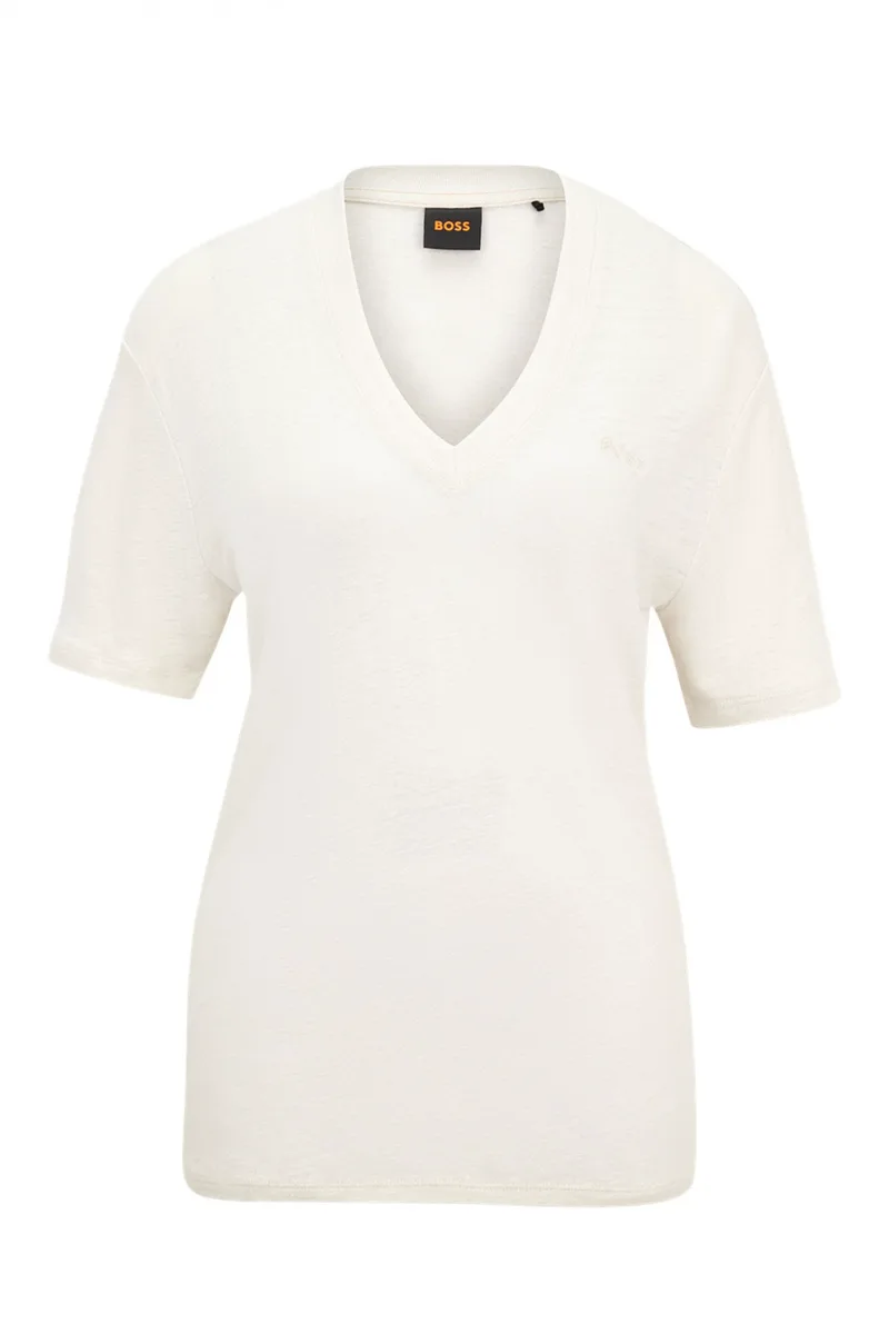 BOSS T-SHIRT C_ELA V-NECK LOGO ΕΚΡΟΥ