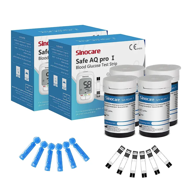 Sinocare Safe AQ proⅠBlood Glucose Meter Glucometer Kit Diabetes Tester Medical Blood Sugar Meter or Only Test Strips Lancets | No Meter+100pcs×(strips+lancets) | mmol/L
