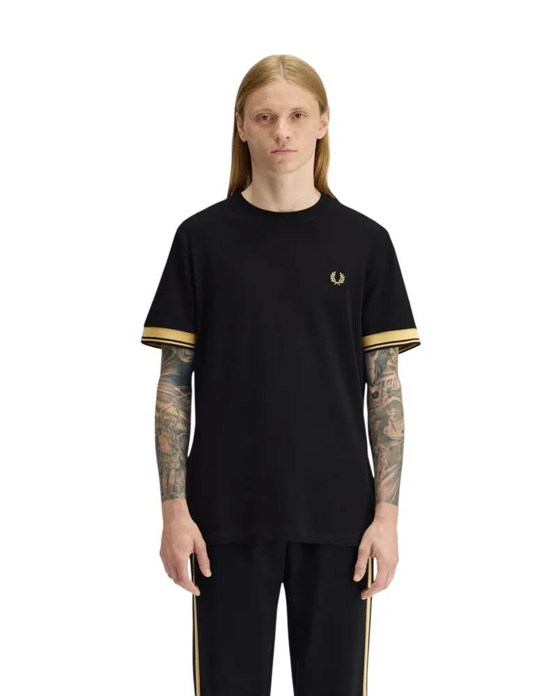 Fred Perry Ανδρικό T-shirt Twin Tipped Cuff T-Shirt M2396-90A Μαύρο