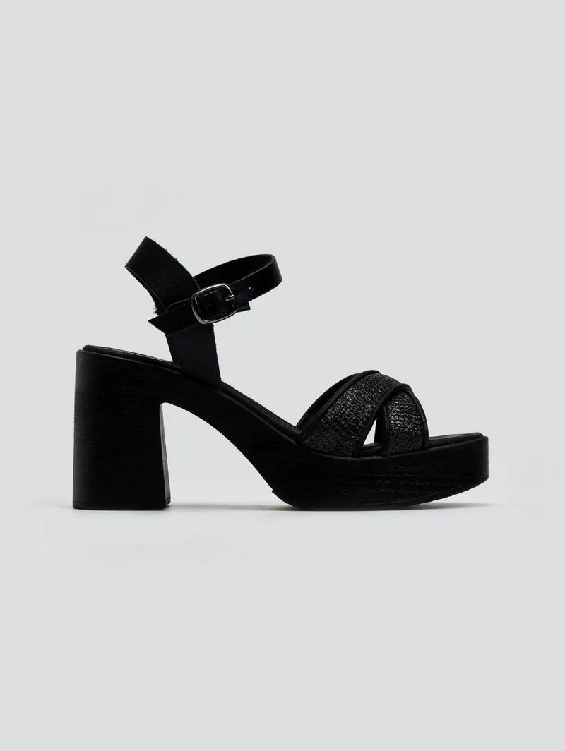 Estil Leather Sandals Straw Straps - 1812 - Black