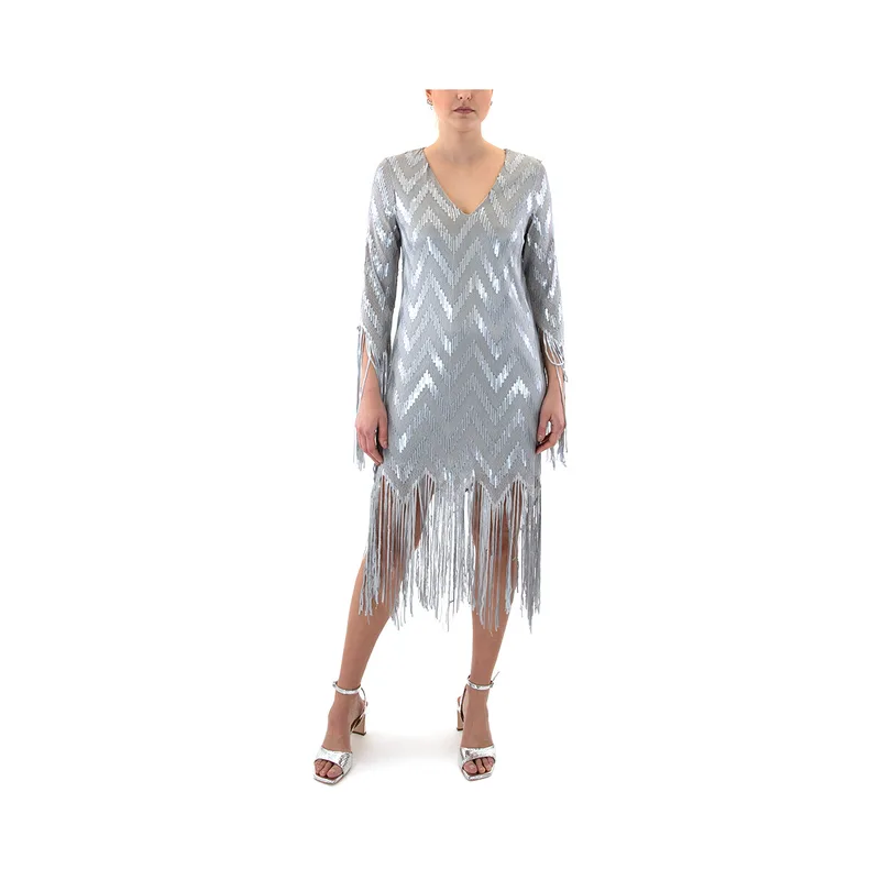 Φορέματα C.manolo SEQUINED FRINGES LONGSLEEVE LONG DRESS WOMEN