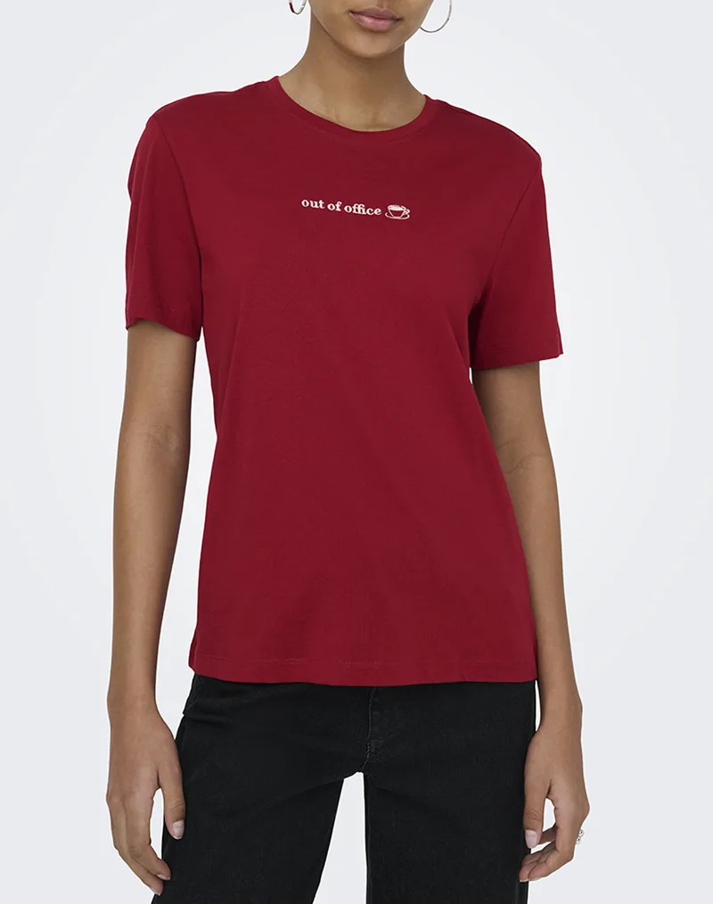 ONLY ONLMILENA S/S T-SHIRT BOX SUD JRS 15368653-Red DahliaOfficeclouddancer Red