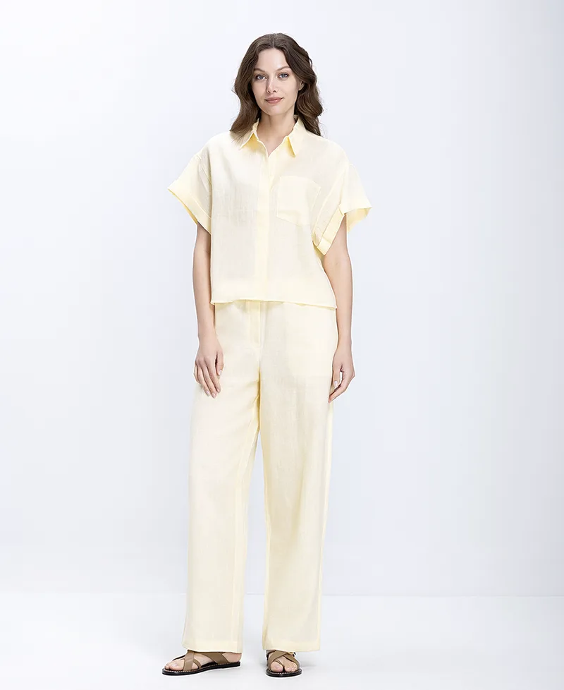 Γυναικείο Παντελόνι Λινό Wide Leg Με Patch Τσέπες