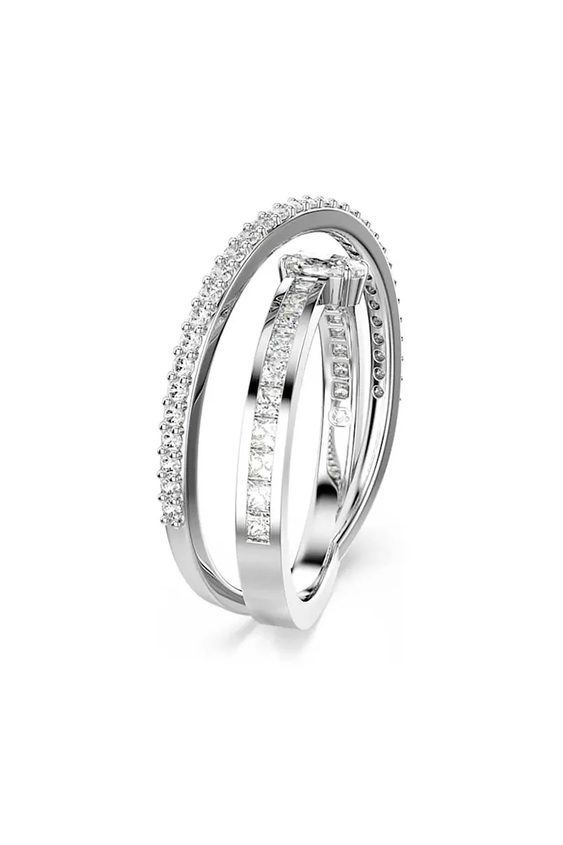 Swarovski γυναικείο δαχτυλίδι, μείξη κοπών, λευκό, επιμετάλλωση ροδίου "Hyperbola" (55) - 5691231