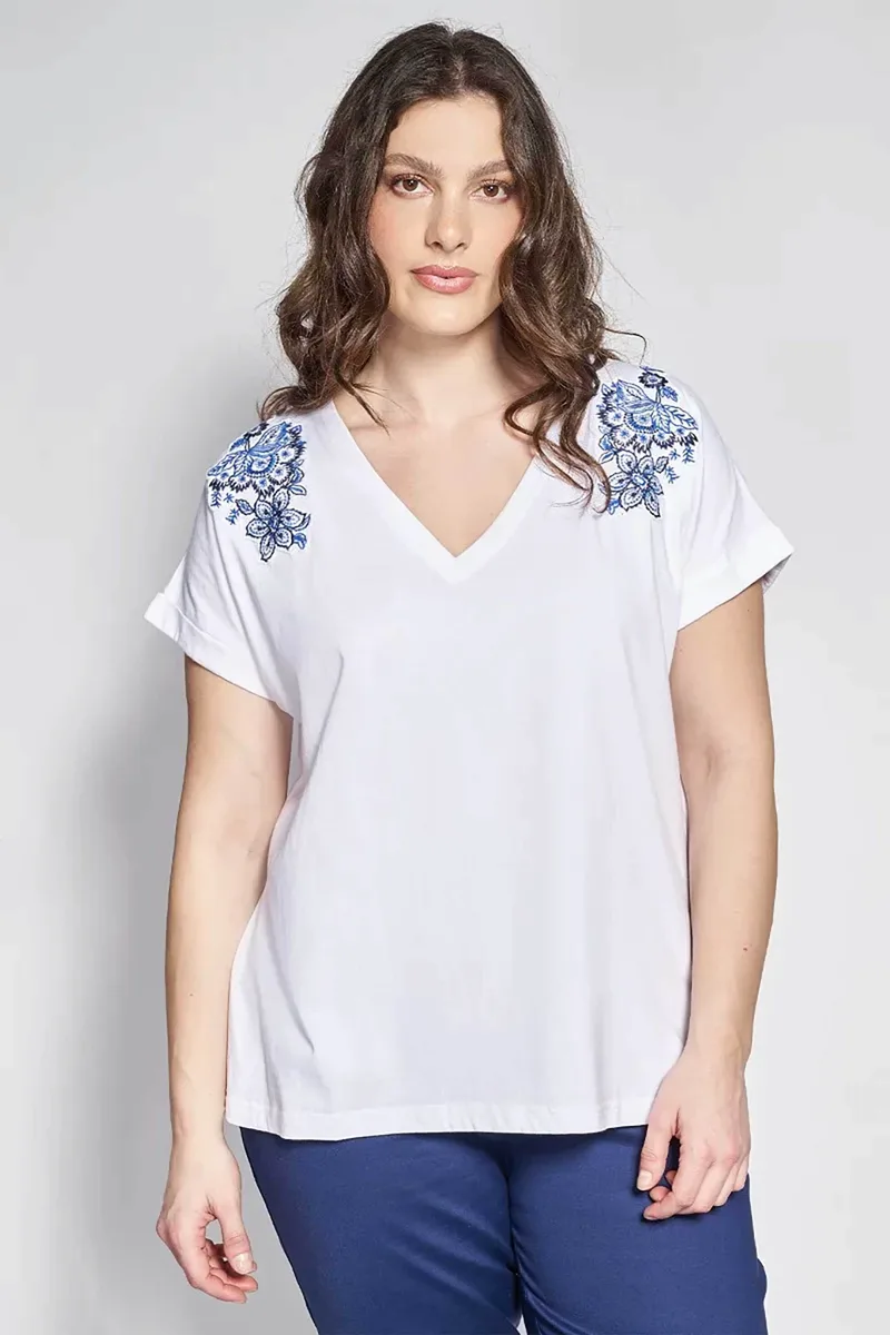 Parabita γυναικείο T-shirt με κεντήματα - 012610109798 Λευκό