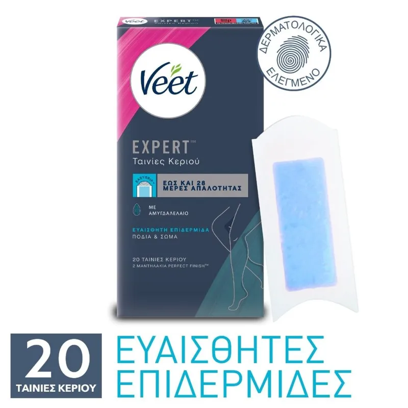 Veet Ταινίες Αποτρίχωσης Ποδιών Κρύο Κερί Για Ευαίσθητες Επιδερμίδες 20τεμ