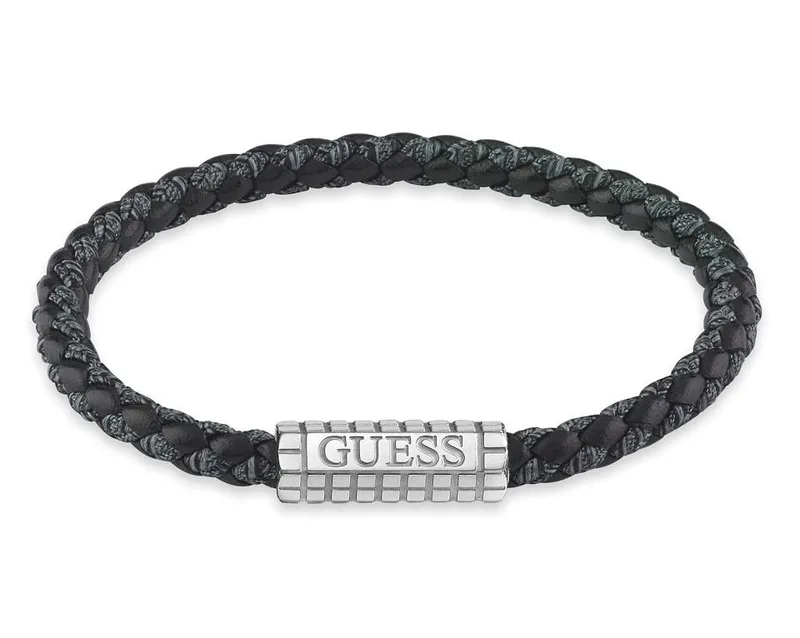 GUESS STEEL Βραχιόλι από Ανοξείδωτο ατσάλι & Δέρμα Black JUMB05036JWSTBKL