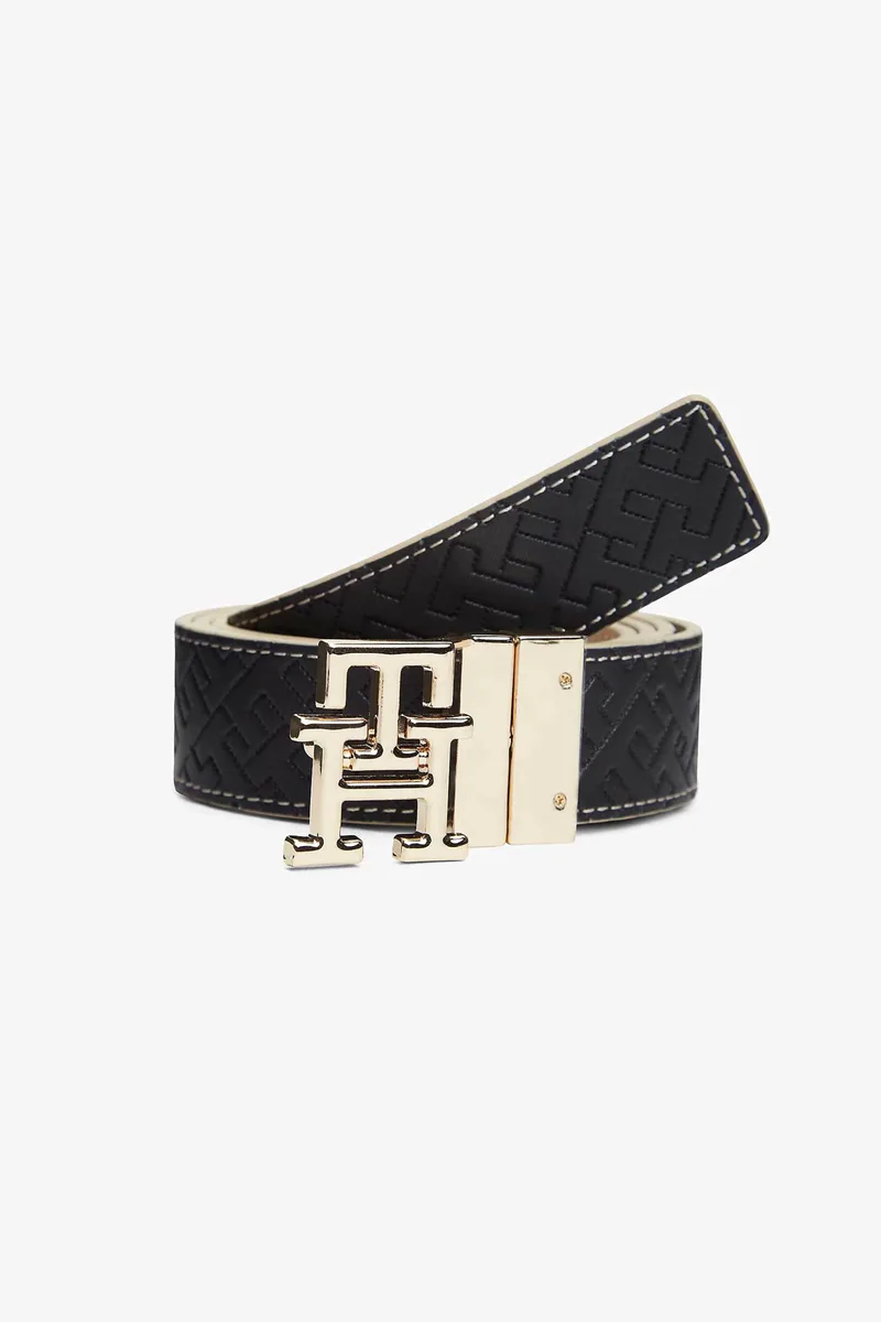 Tommy Hilfiger γυναικεία δερμάτινη ζώνη διπλής όψης με μεταλλικό monogram - AW0AW18256 Μπλε Σκούρο