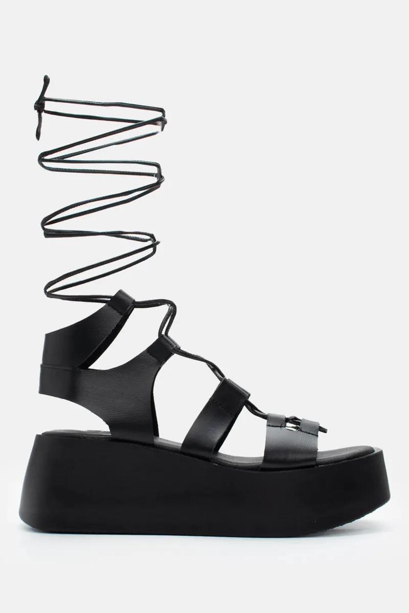 LUIGI DESIGN - Πλατφόρμες Lace Up - Μαύρο