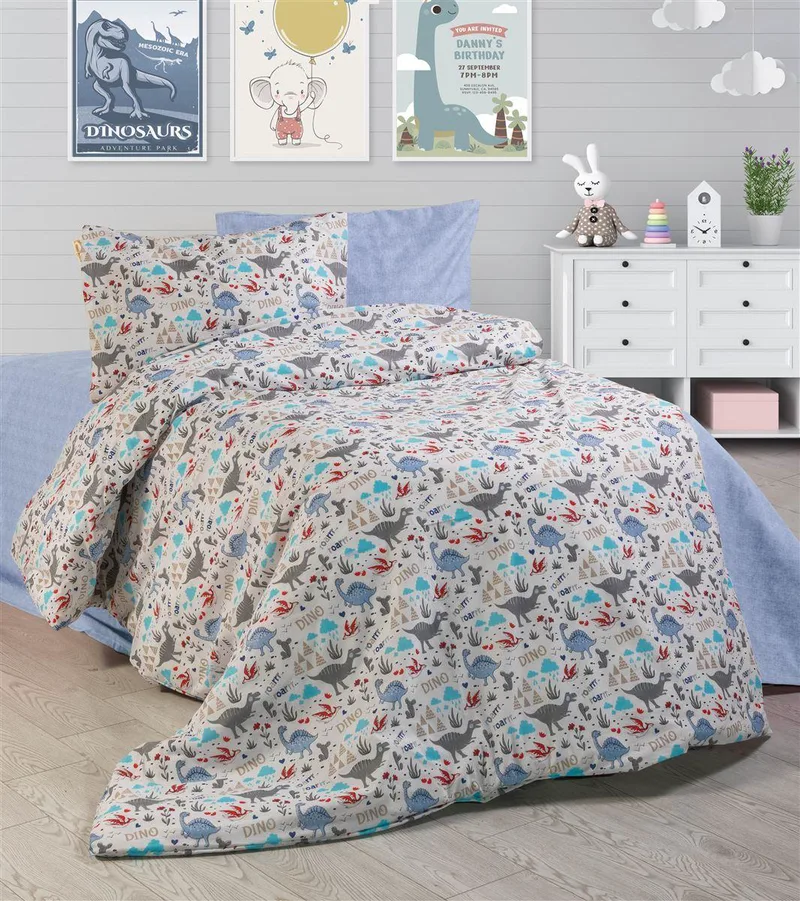 ΠΑΠΛΩΜΑΤΟΘΗΚΗ ΕΜΠΡΙΜΕ kids Dino 309 160X240 White-Blue Cott/Pol 70/30