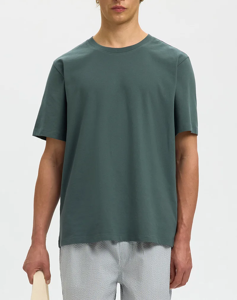 SELECTED SLMATLAS SS O-NECK TEE NOOS 16100145-Balsam Green Green