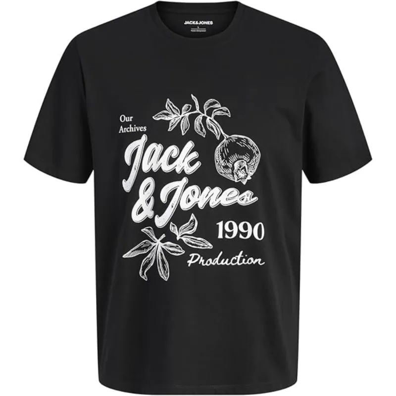 Jack & Jones "Larri Tee" T-shirt σε Plus fit γραμμή,με μεταξοτυπία - Black