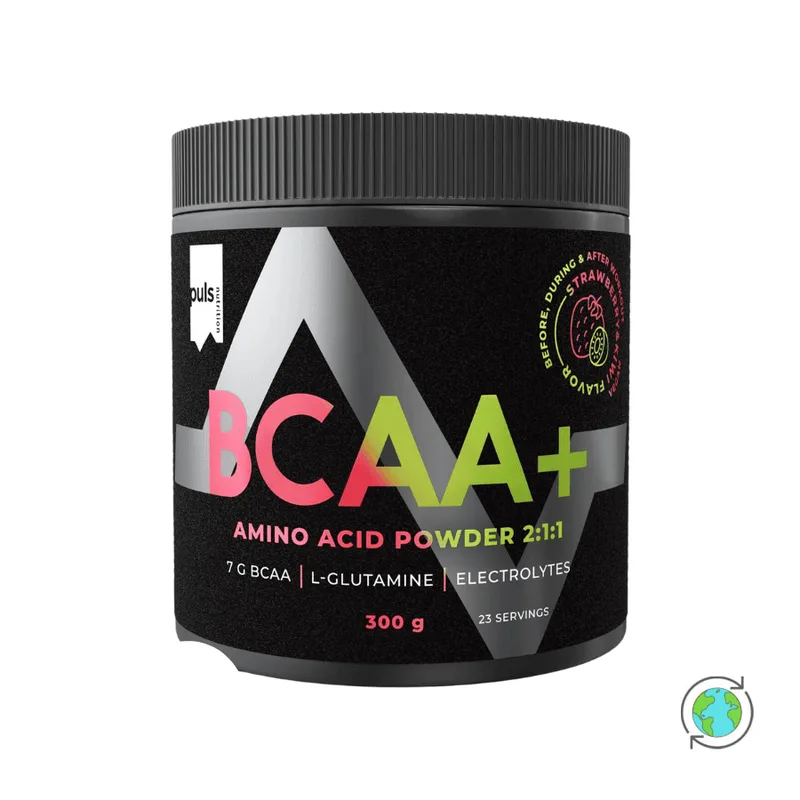 BCAA+ Αμινοξέα με γεύση Φράουλα & Ακτινίδιο - Puls Nutrition - 300gr Φινλανδία High Protein No Sugar Added Low Carb Gluten Free Lactose Free Vegan Palm Oil Free
