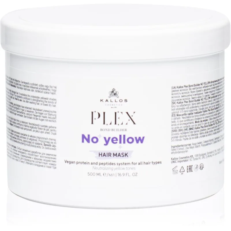 Kallos Plex No Yellow μάσκα μαλλιών εξουδετέρωση κίτρινων αποχρώσεων 500 ml