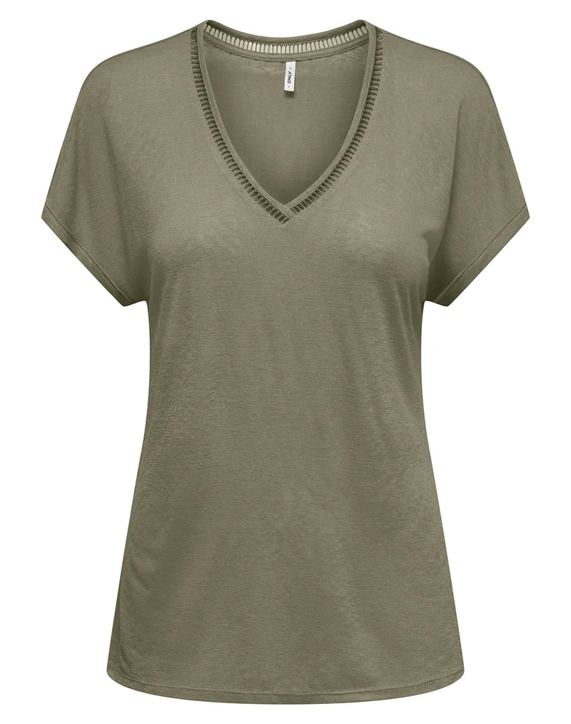 ONLY ONLPENNY S/S BATSLEEVE V-NECK TOP JRS 15371500-Mermaid Khaki