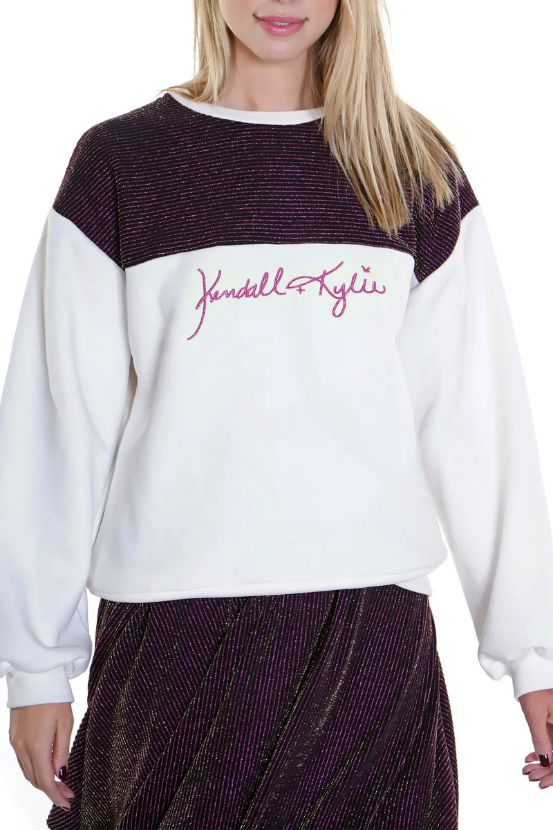 Μπλούζα Μακρυμάνικη Kendal + Kylie Mixed Text Oversized Crew Sweatshirt KKW3701608-ORCHID-WHITE Γυναικείο