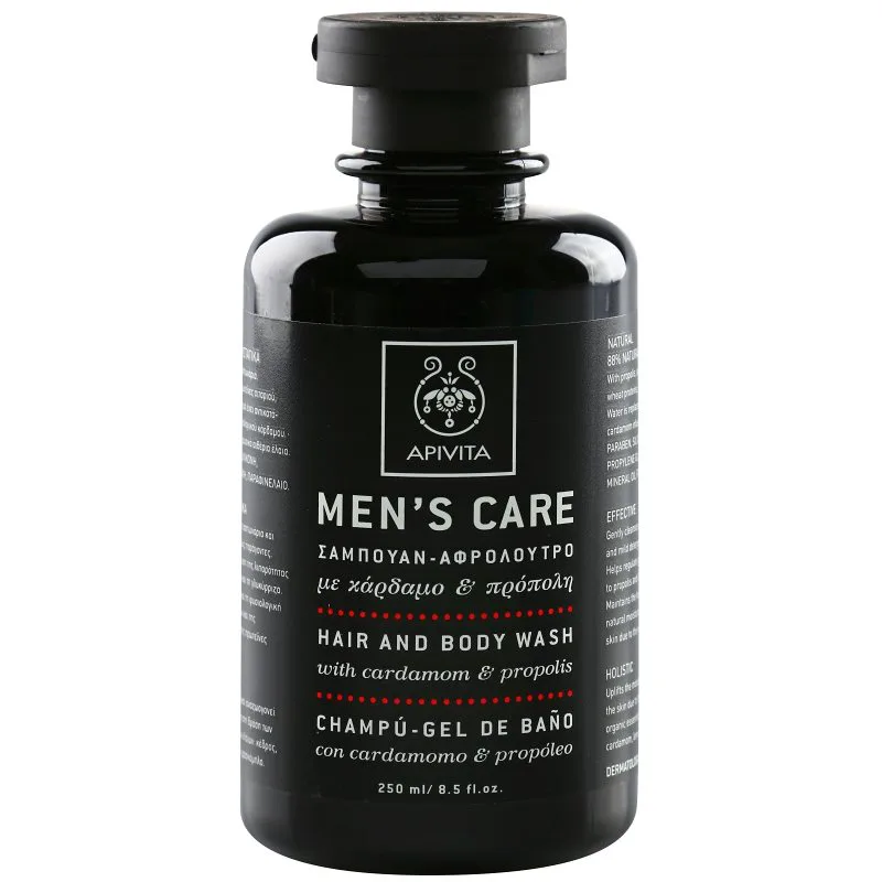 Apivita Men's Care Hair and Body Wash with Cardamon & Propolis σαμπουάν και αφρόλουτρο 2 σε 1 250 ml