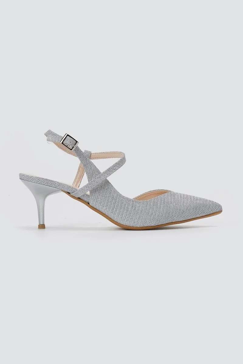 TFP Slingback Kitten Heel Pumps - 513 - Silver Lurex