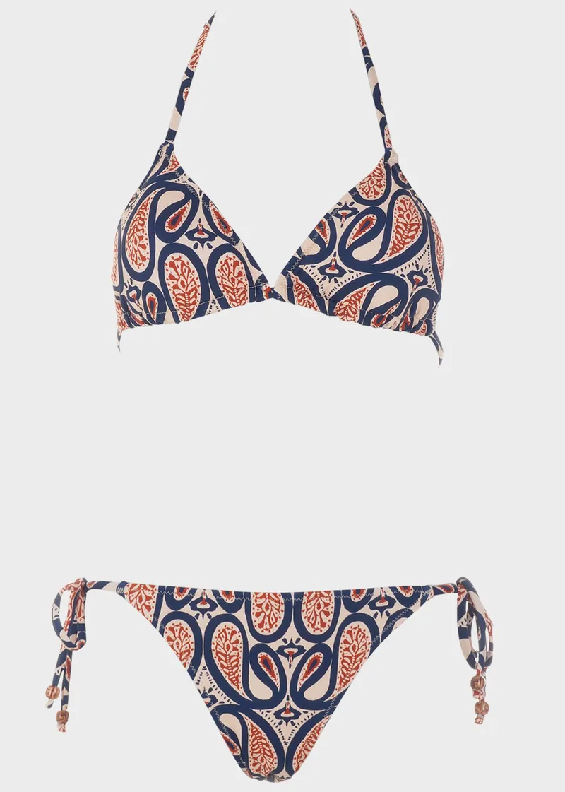 Bikini τριγωνάκι all print. Καλύπτει B Cup ΜΠΛΕ
