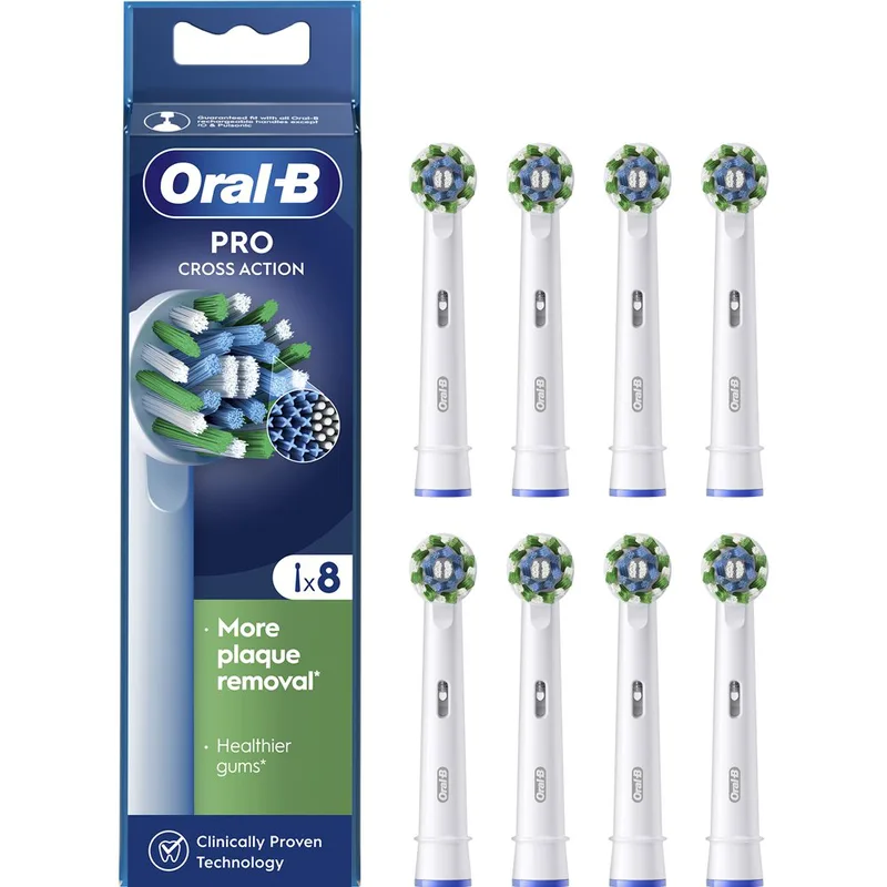 Oral-B Pro Cross Action Medium Electric Toothbrush Replacement Head White Ανταλλακτικές Κεφαλές Ηλεκτρικής Οδοντόβουρτσας για Αφαίρεση της Πλάκας, Προστασία των Ούλων & Μεσαίας Σκληρότητας Ίνες 8 Τεμάχια