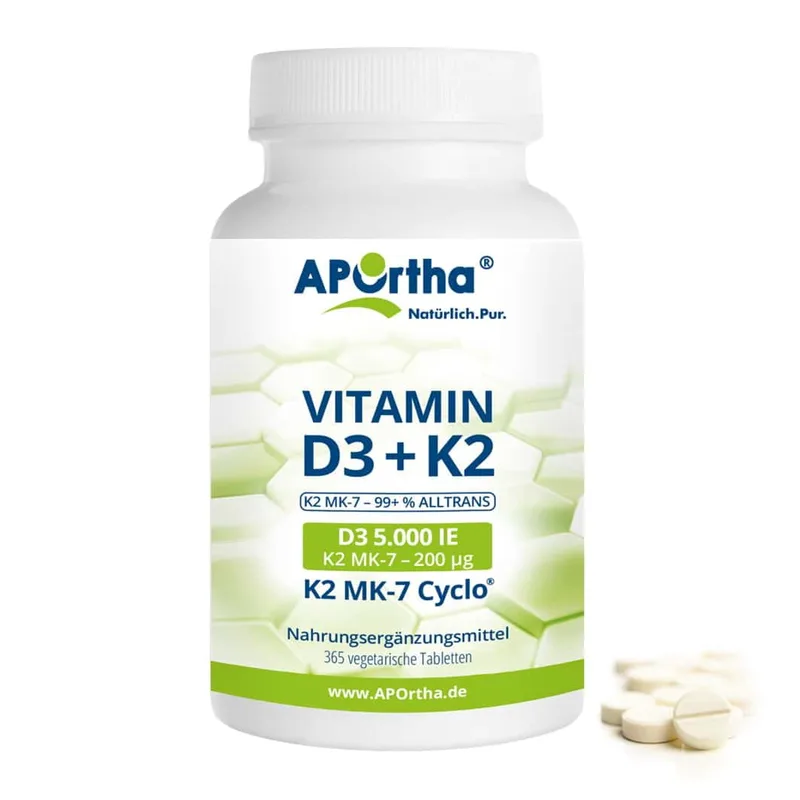 Aportha Vitamin D3 5000IU+k2 200mcg CYCLO -365 tablets