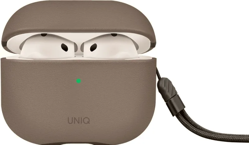 Θήκη AirPods 4th Gen Uniq Lyden Duo Series Premium Σκληρή από Vegan Δέρμα με Λουράκι Χειρός - Flint / Grey (UNIQ-AIRPODS(2024)-LYDGRY)