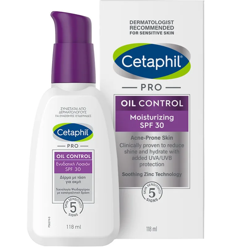 Cetaphil Pro Oil Control Moisturizing Lotion Spf30 Ενυδατικό Γαλάκτωμα Προσώπου Κατά της Λιπαρότητας για Δέρμα με Τάση Ακμής Υψηλής Προστασίας 118ml