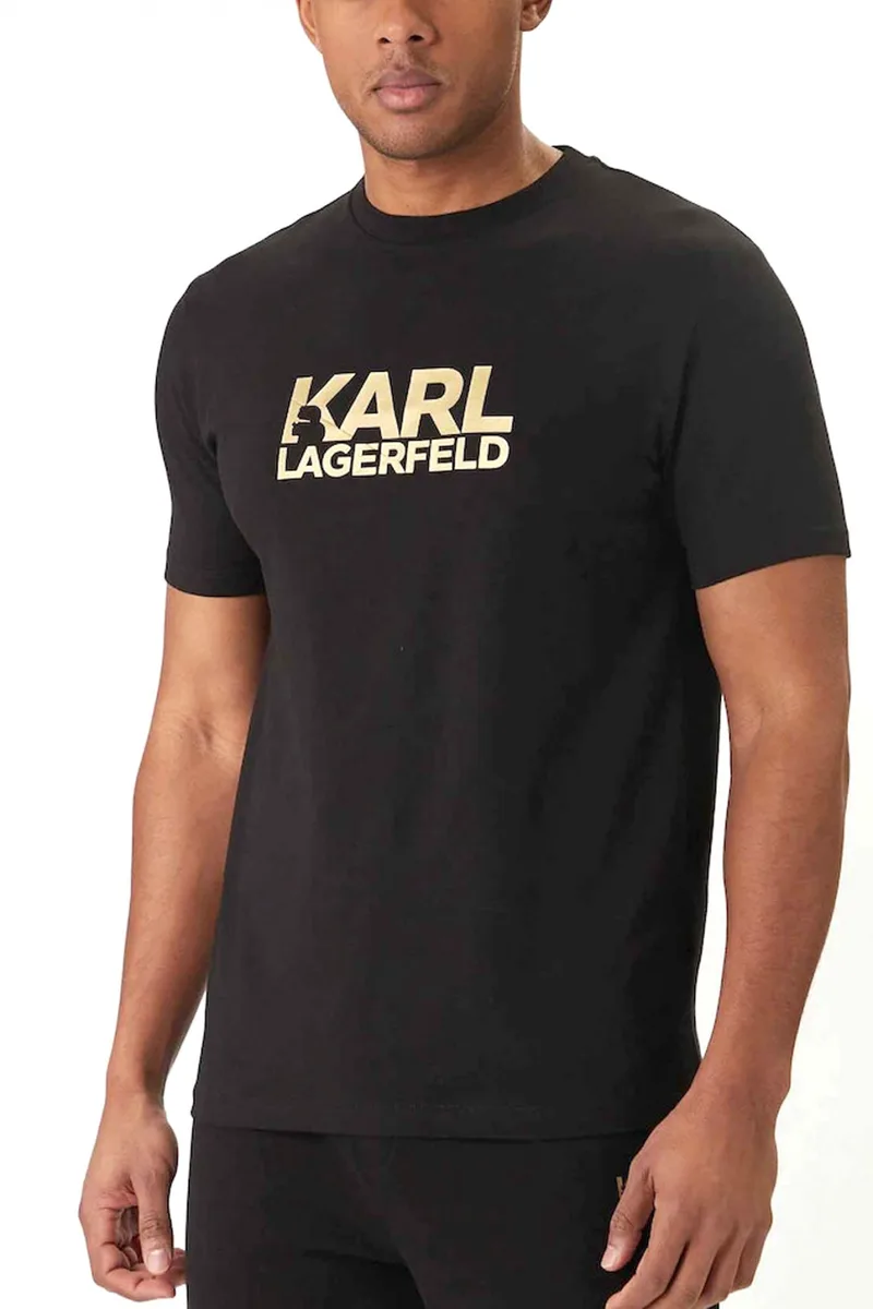 KARL LAGERFELD T-SHIRT CREW NECK GOLD LOGO ΜΑΥΡΟ