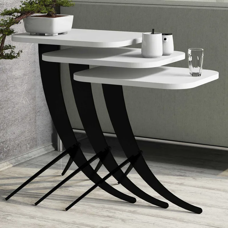 Τραπεζάκια Ζιγκόν (Σετ 3 Τεμαχίων) Pion - White 845Hct2842 35x45x60 cm