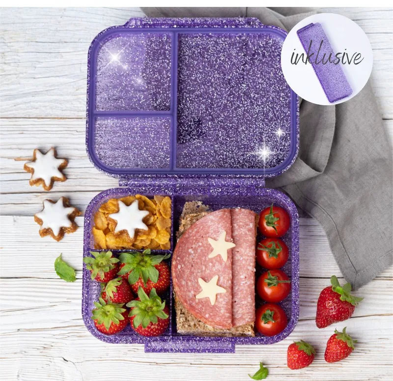 Lekkabox Mini Glamour Snackbox 3 sections - Purple Glitter