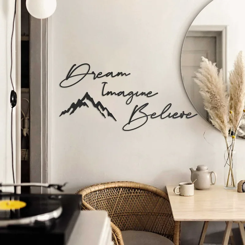 Μεταλλικό Διακοσμητικό Τοίχου Dream & Imagine & Belive - Apt464Ms 507Atp1130 15x45 cm