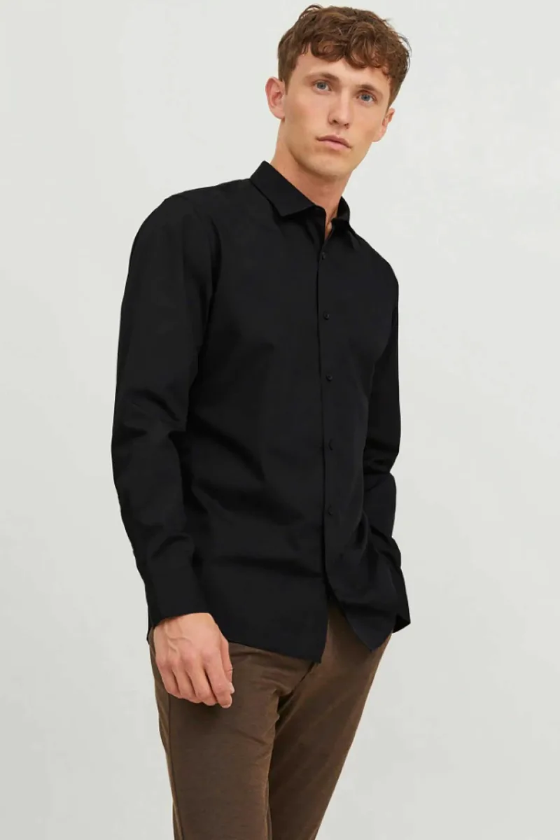 JACK & JONES ανδρικό πουκάμισο μονόχρωμο - 12187222 Μαύρο