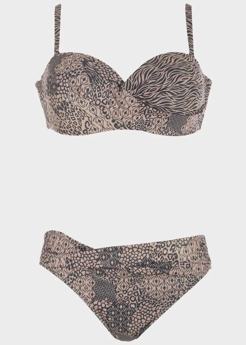 Bikini strapless all print lurex με μπανέλα. Καλύπτει C-D Cup SAND