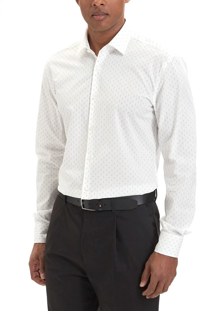 HUGO ΠΟΥΚΑΜΙΣΟ ΜΙΚΡΟΣΧΕΔΙΟ SLIM FIT KENNO ΛΕΥΚΟ-ΜΠΛΕ