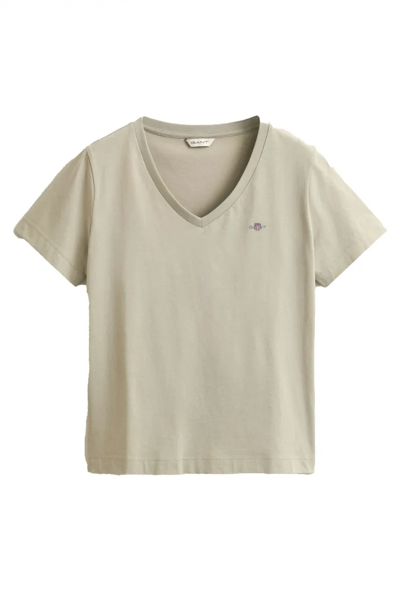 GANT ΜΠΛΟΥΖΑ ΚΜ 3 COUNTRY BEIGE SHIELD SS V-NECK T-SHIRT ΣΚΟΥΡΟ ΜΠΕΖ