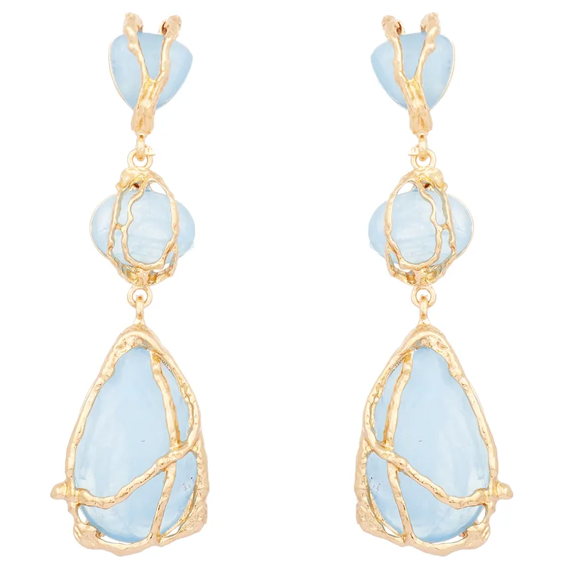 boho luxe σκουλαρίκια μέταλλο Resin γαλάζιο