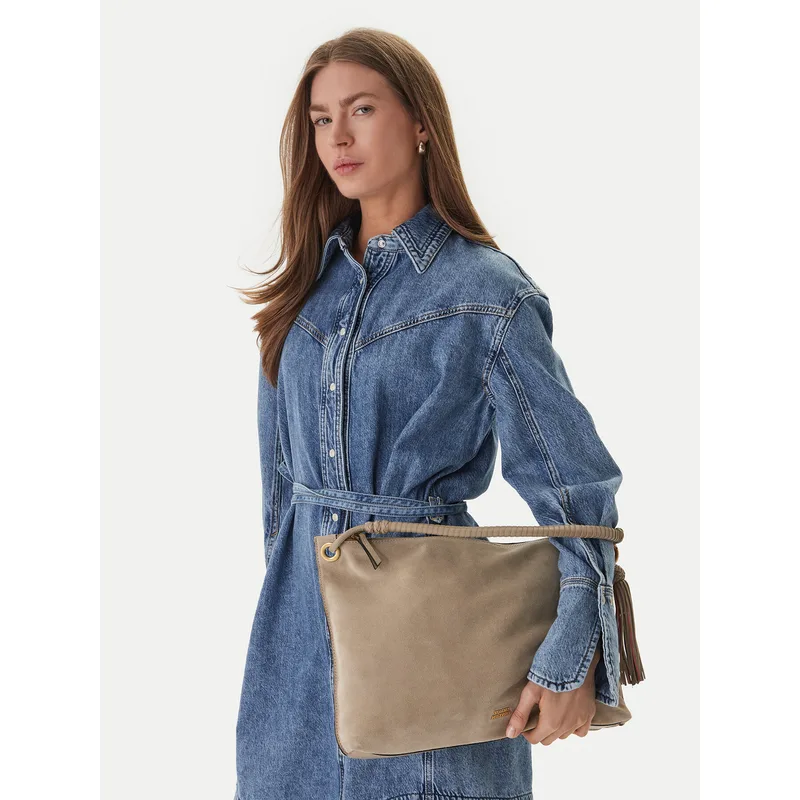 Τσάντα Tommy Hilfiger Th Statement Leather Bag Suede AW0AW18402 Μπεζ