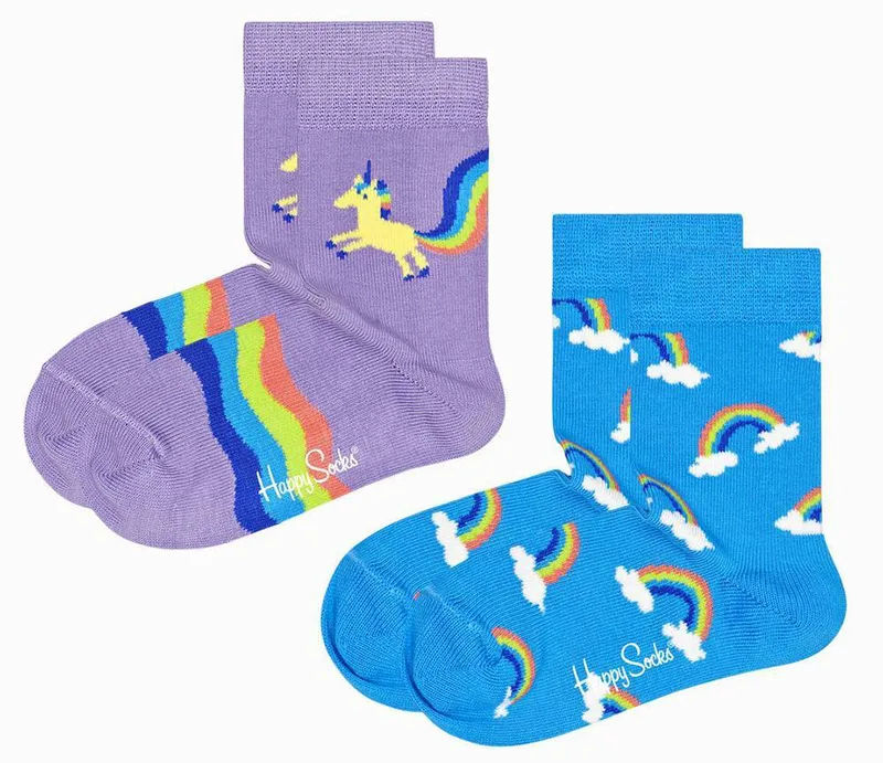 ΚΑΛΤΣΕΣ HAPPY SOCKS 2-PACK KIDS UNICORN AND RAINBOW KUNR02-5000 ΜΩΒ/ΜΠΛΕ (EU:24-26)