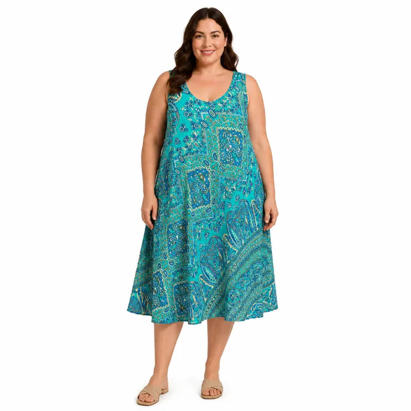 Plus Size Midi Φόρεμα με Λαχούρι Μοτίβο Βεραμάν 27351