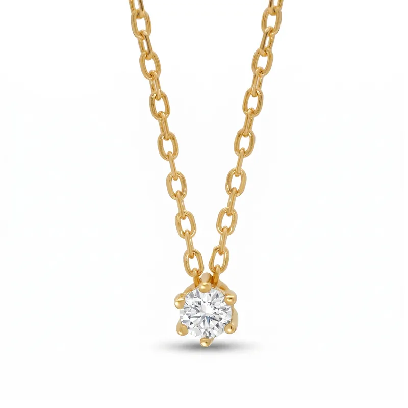 Κολιέ Μονόπετρο με Moissanite Diamond από Επιχρυσωμένο Ασήμι KL3940