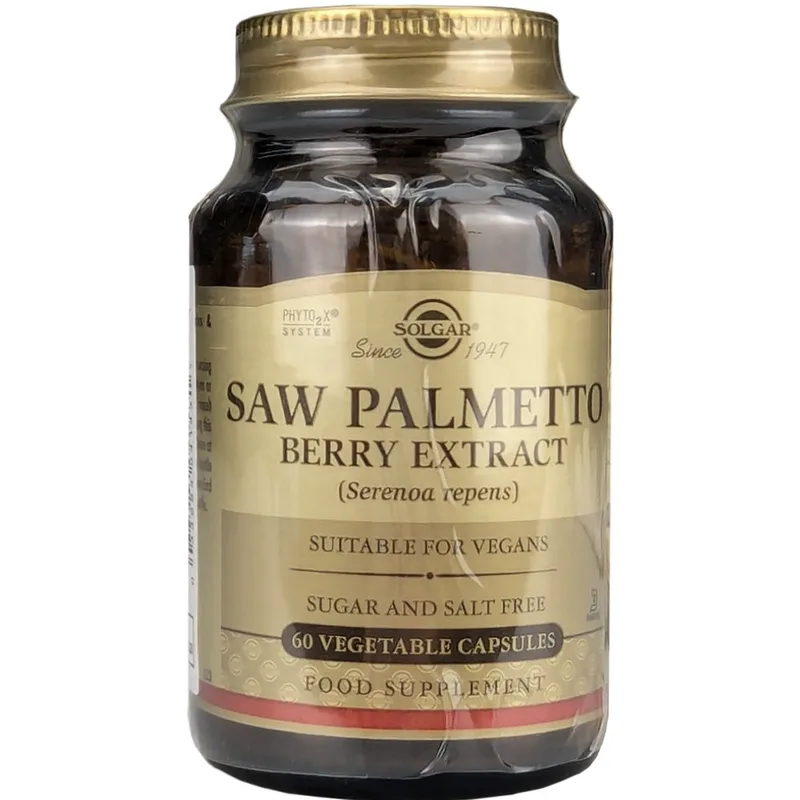Solgar Saw Palmetto Berry Extract Συμπλήρωμα Διατροφής Εκχυλίσματος Καρπών του Βοτάνου Saw Palmetto για την Αντιμετώπιση των Συμπτωμάτων Καλοήθους Υπερπλασίας του Προστάτη στους Άνδρες 60veg.caps