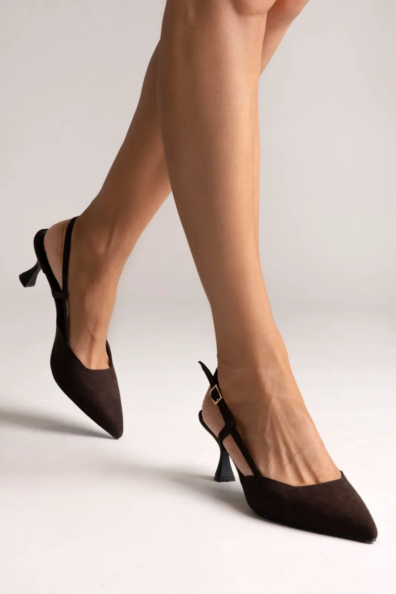 TFP Slingback Kitten Heel Pumps - 560 - Brown Suede
