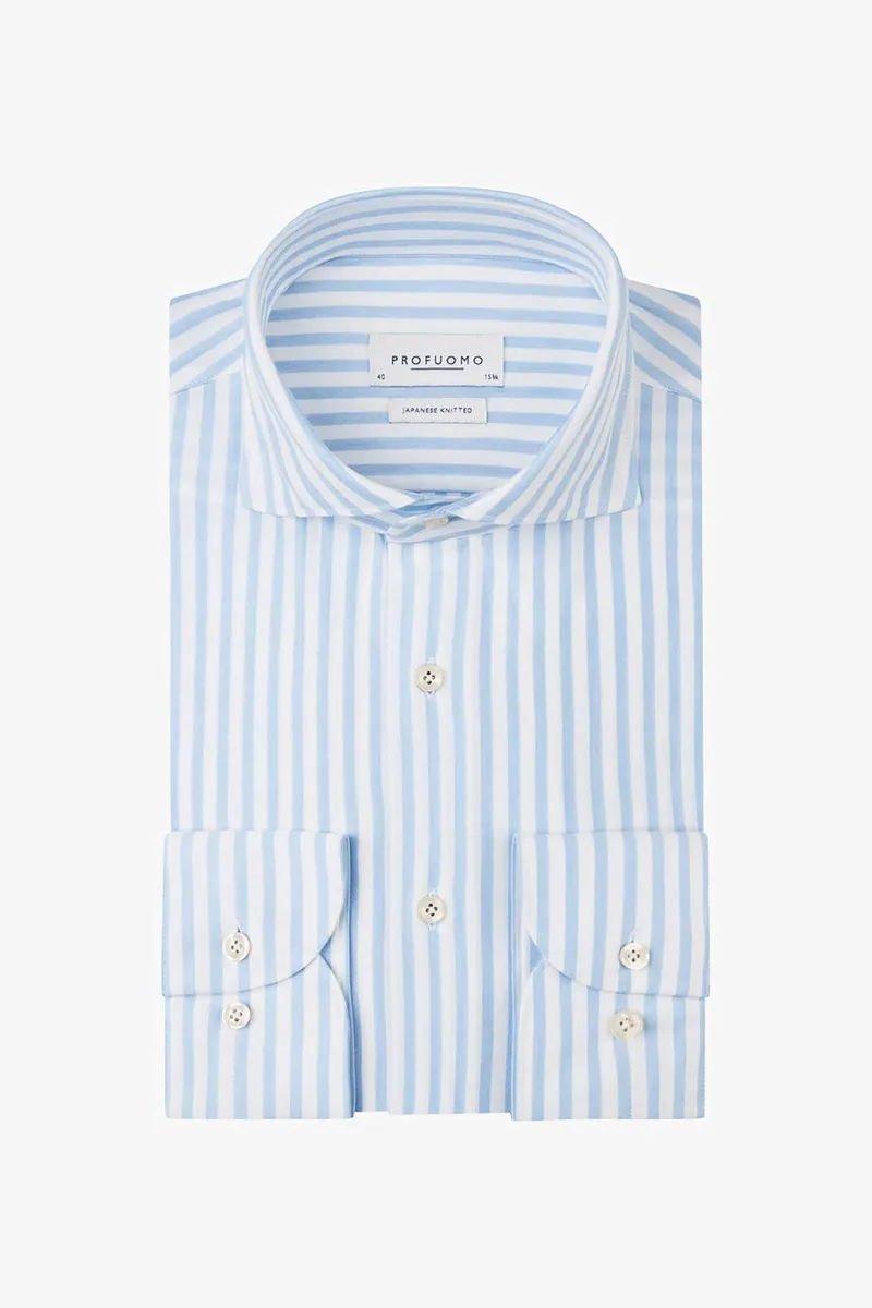 Profuomo ανδρικό πουκάμισο με ριγέ σχέδιο Japanese knitted Slim Fit - PPVH10058A Μπλε Ανοιχτό