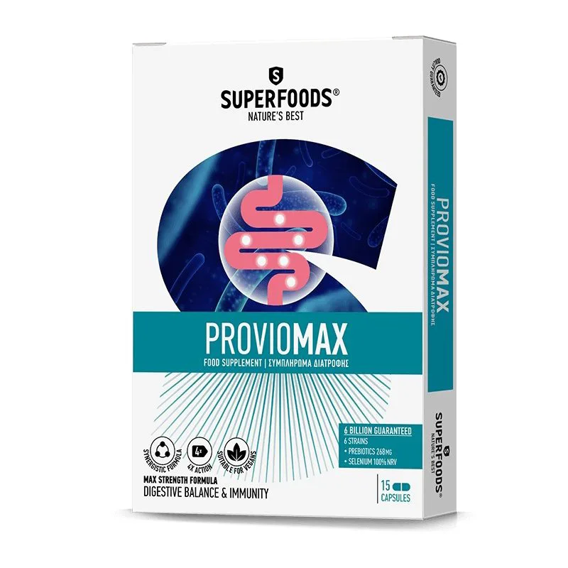 Superfoods Proviomax Συμπλήρωμα Διατροφής Προβιοτικών για την Ενίσχυση της Εντερικής Λειτουργίας & του Ανοσοποιητικού 15caps