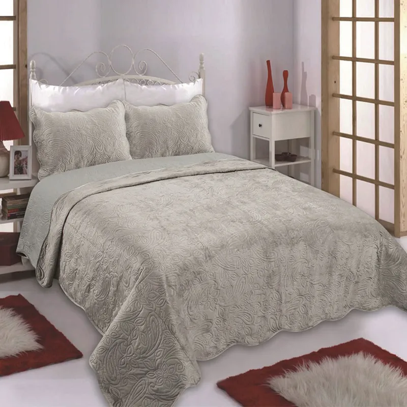 Κουβερλί Βελουτέ Υπέρδιπλο (Σετ 220x240) Silk Fashion NX2212 Μπεζ