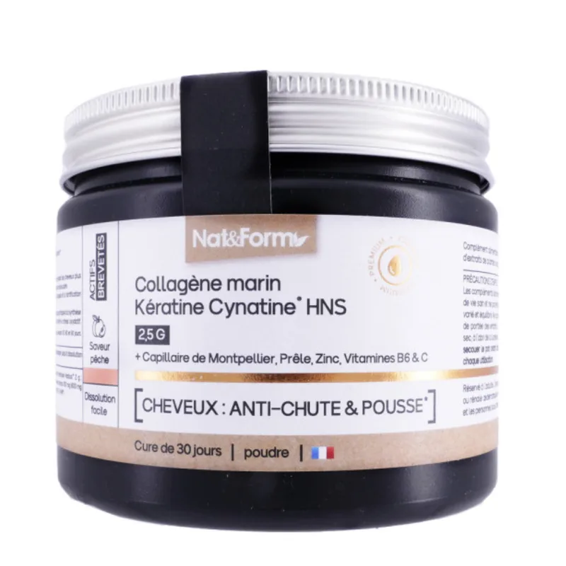 Nat&Form Marine Collagen Keratin Cynatine HNS 2.5g Hair Loss and Growth Peach Flavor 120g